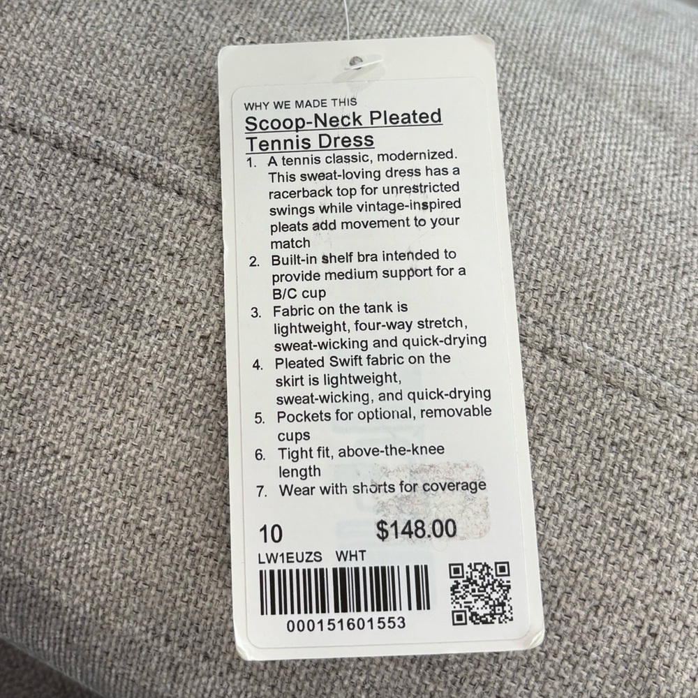 NWT Lululemon Scoop Neck Pleated Tennis Dress Size 10 In White - Picture 5 of 7